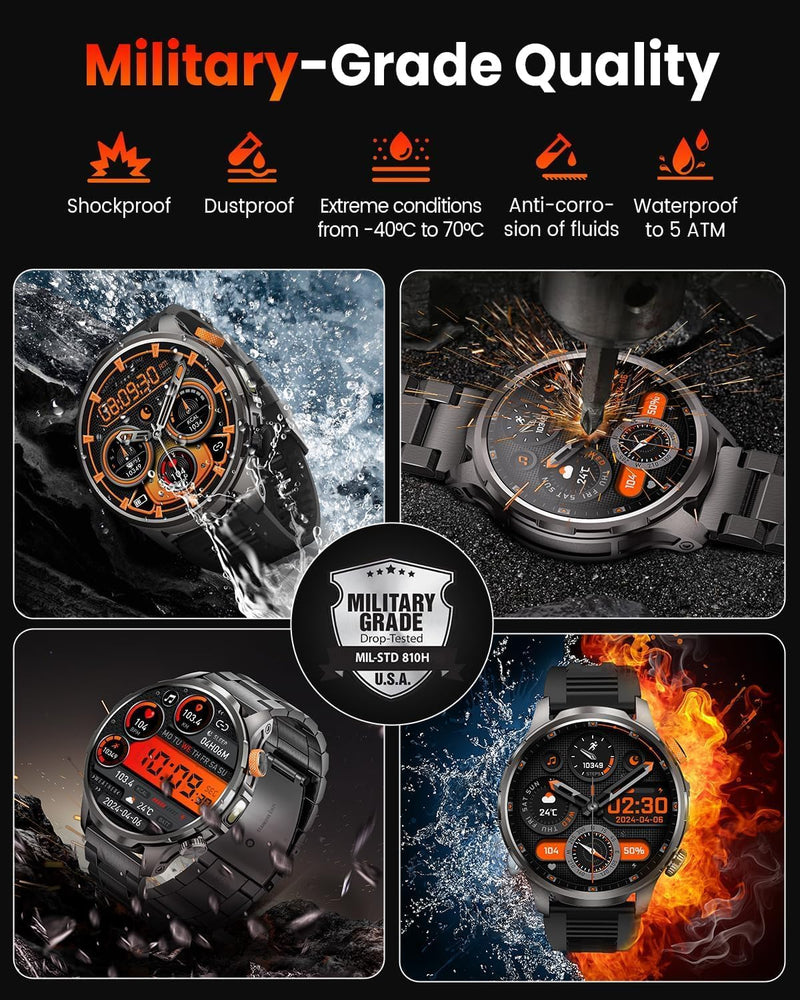 Military Smart Watches for Men (Answer/Make Calls), 1.91''Smart Watch with Blood Pressure/Heart Rate/Sleep/100+ Sport Modes, Fitness Tracker for Android and iPhone, Waterproof Watches for Men(Black) Carbon Black