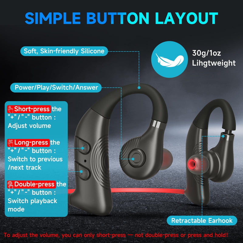 S36 IPX8 Waterproof Earbuds for Swimming, Bluetooth & MP3 Player | 8GB Underwater Headphones with HiFi Sound & Noise-Cancelling, In-Ear Design Wireless Sports Headphones for Swimming