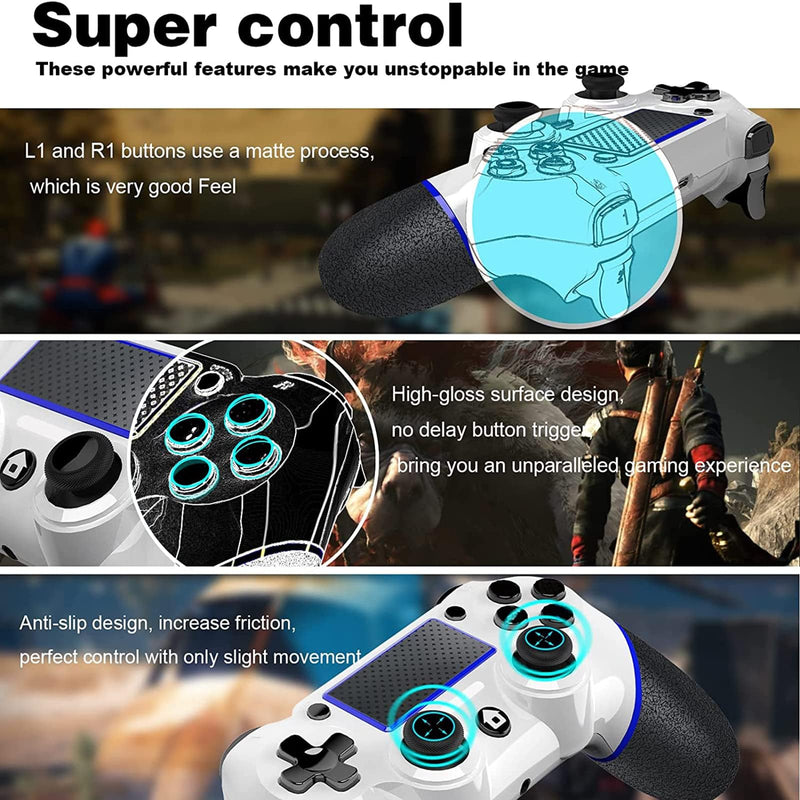 Wireless P4 Controller, P4 Controller compatible p4/3/Pro/Slim/PC, P4 Gamepad with Dual Vibration, Turbo,Touch Pad,Type-c port, Battery capacity 600mAh 01White-blue