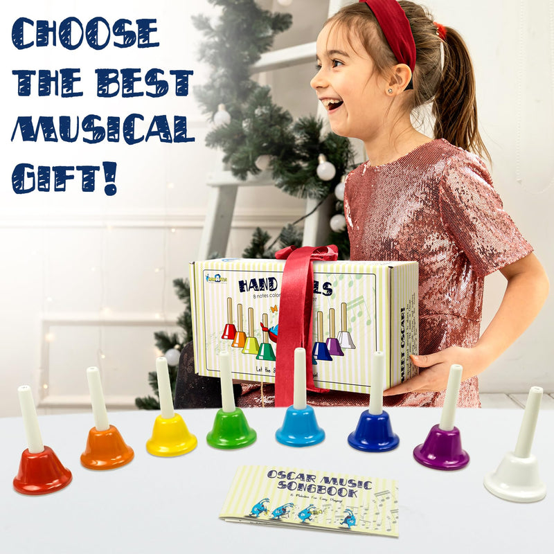 [AUSTRALIA] - MINIARTIS Hand Bells for Kids | Educational Music Toys for Toddlers 8 Notes Colorful Handbells Set | Kids Musical Instrument with 15 Songbook | Great Birthday Gift for Children 