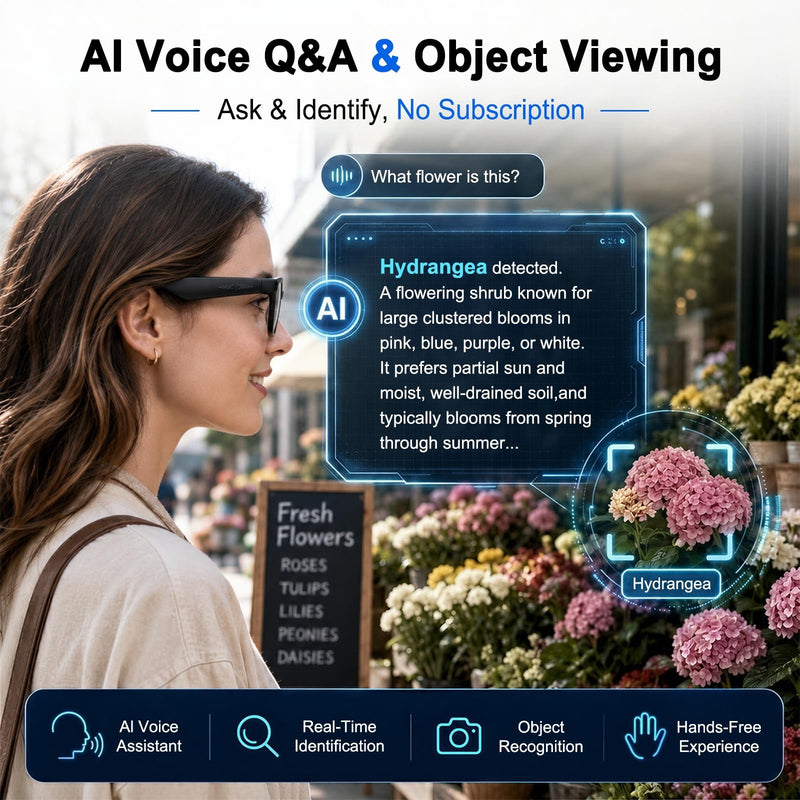 AI Smart Glasses with Camera, 4K Anti-Shake Video & Photo Capture. | Real-Time Translation, Object Recognition, AI Assistant, Open-Ear Audio, Smart Glasses with Camera and Bluetooth, Black