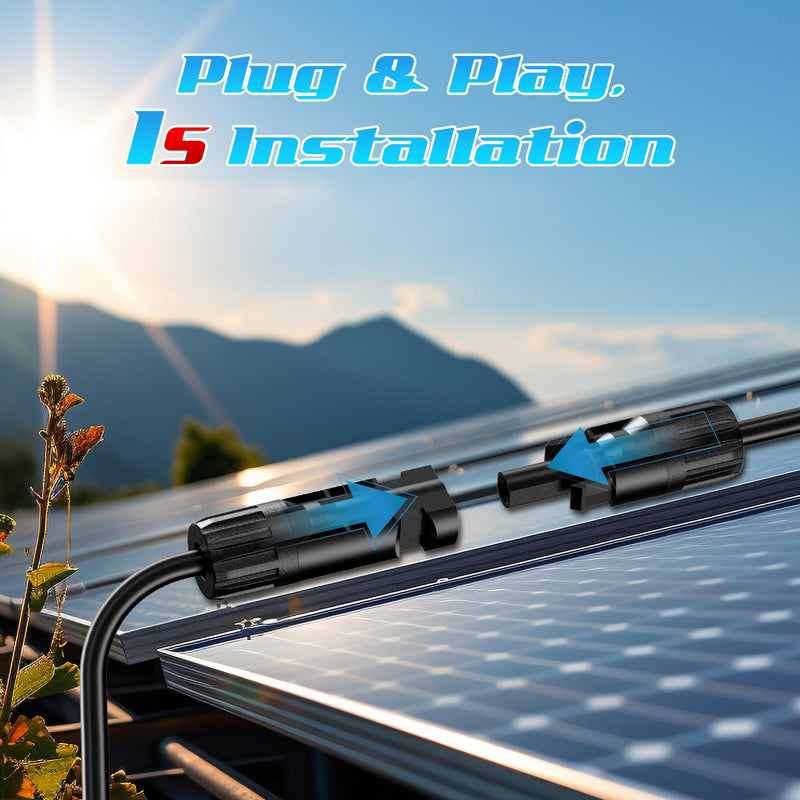 1 Pair of Solar Connectors Y Branch Parallel Adapter Cable, Power Solar Cable for Solar Panel, 30A 1000V Y-Branch Cable with CE and TUV Certification, Y4 Parallel Solar Wire in Pair (1*M/FFF+1*F/MMM) M/FFF+F/MMM