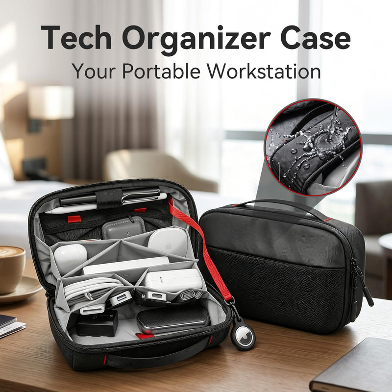 Electronic Organizer Accessory Pouch for MacBook Charger, Cable, Power Bank, Hard Drive, Water-Resistant, Removable Card Slots, Black