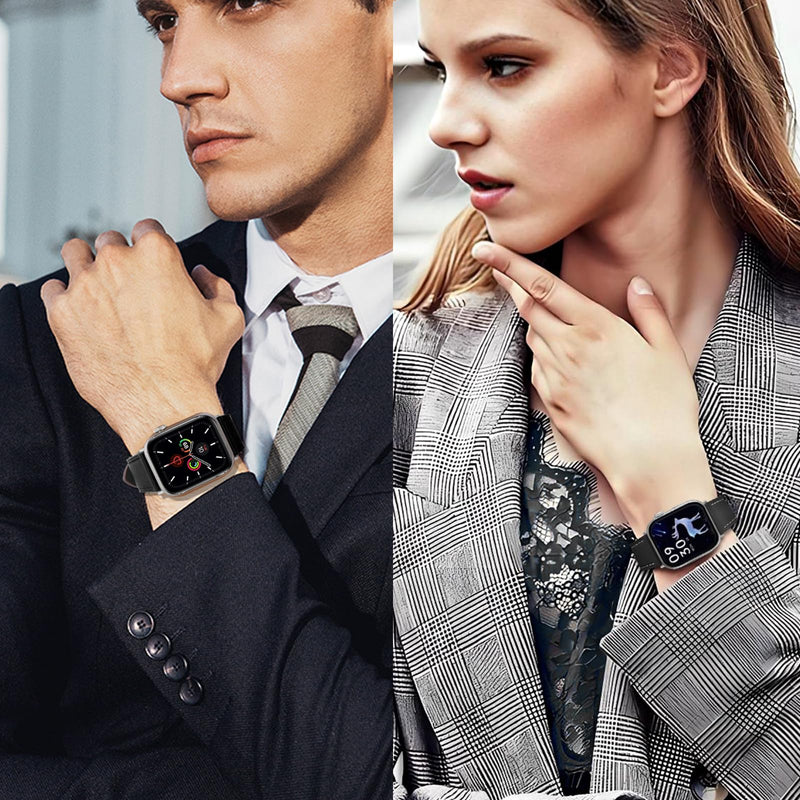 2 Pack Genuine Leather Band, Black and Beige Couple Watch Bands Compatible with Apple Watch Men Women 38mm 40mm 41mm 42mm 44mm 45mm 46mm 49mm