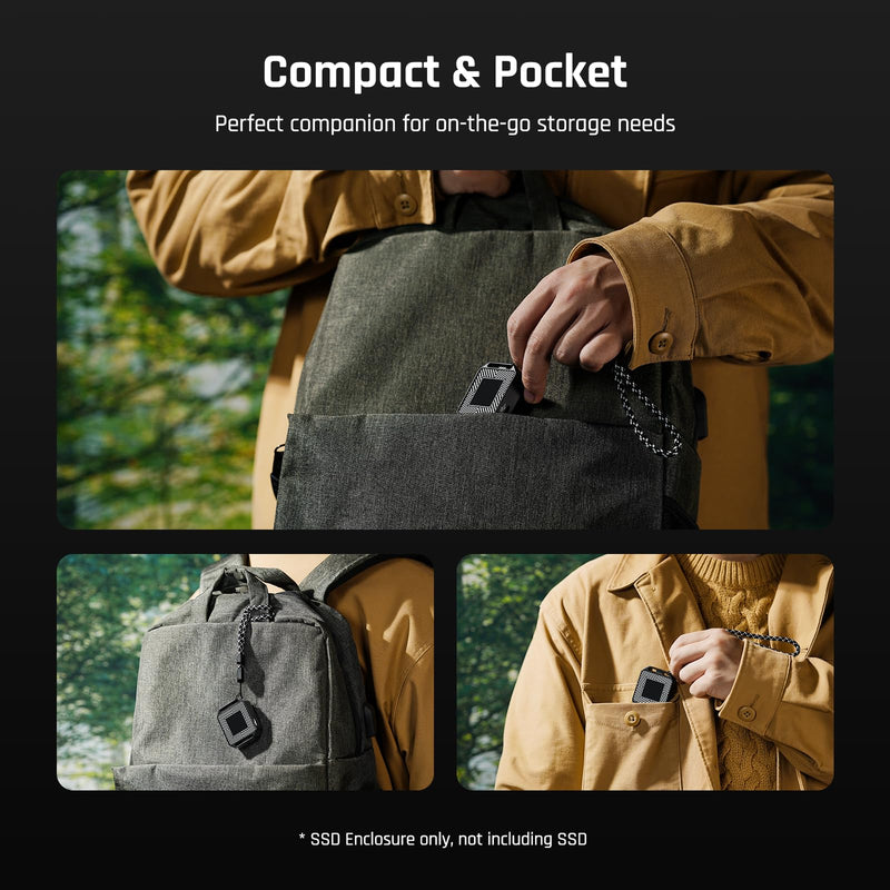 DOCKCASE Pocket M.2 2230 NVMe SSD Enclosure, Support 3s PLP Prevents Write Data Loss, 10Gbps USB C 3.2 Gen2, fits NVMe PCIe, with 1/4" Screw Hole for Fixed use, Support M-Key B+M Key UASP DSWC1M-3K