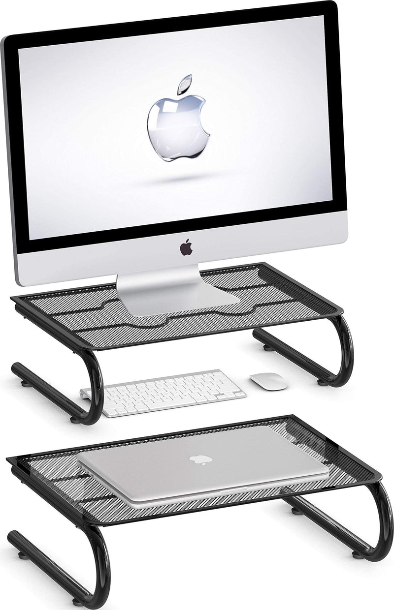 SimpleHouseware Metal Monitor Stand Riser with Drawer + Mesh Monitor Stand Riser