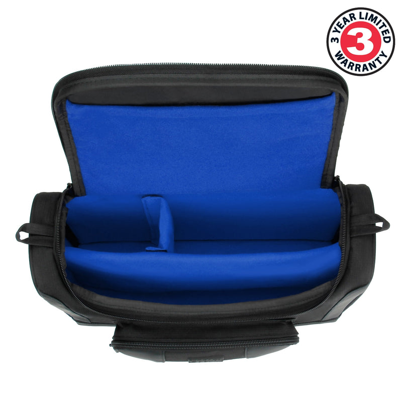 USA Gear Compact Tablet Messenger Bag Compatible with Samsung Galaxy Tab S7 11", Lenovo Tab M10 10.3", Samsung Galaxy Tab S6 Lite 10.4" - Shoulder Strap, Padded Adjustable Interior (Blue) Black and Blue