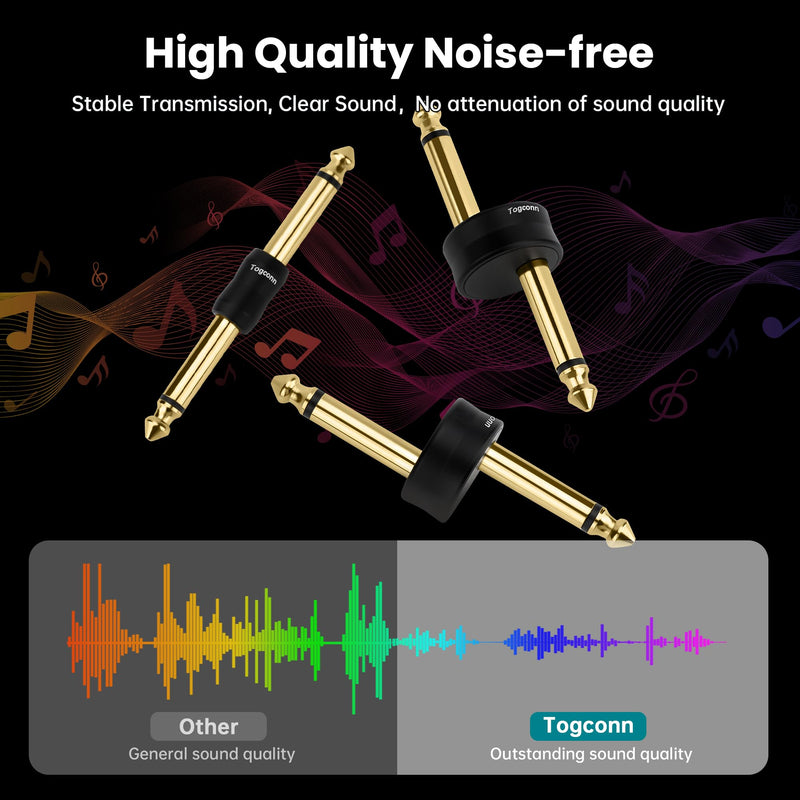 Gold-Plated Guitar Pedal Effects Patch Connector Coupler 10 Pack，6.35mm to 6.35mm Adapter, Angle 1/4 Quarter Inch TS Mono Male to Male Jack Plug, Audio Converter Premium Quality Series