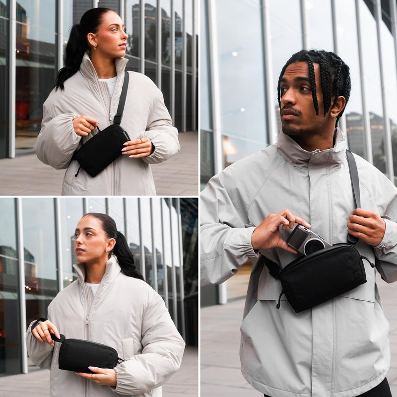ALPAKA Flight Pouch Pro Small Crossbody Phone Bag Black 0.7L | RFID Blocking Card Slots, Passport Holder, Travel Phone Pouch, Detachable Shoulder Strap, Weatherproof Fabric Axoflux 400D Black-0.7l
