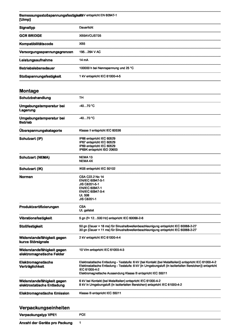 [AUSTRALIA] - Schneider Electric XB5AVM4 Pilot Light And LED, Alarm Indicators, 230V-240V 240 V Red 