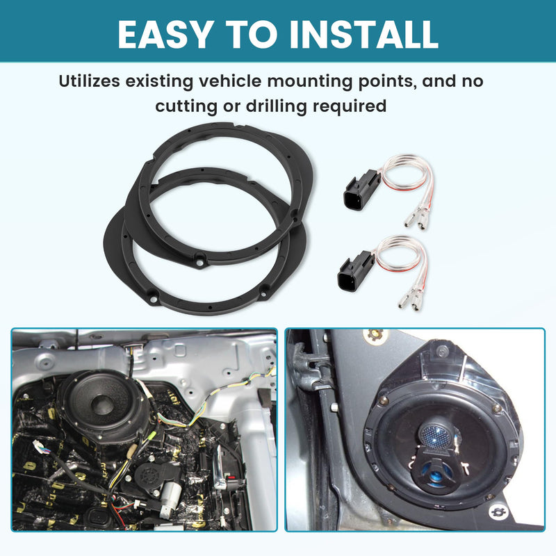 5"x7" / 6”x8” to 6.5” Door Speaker Spacer Bracket W/Wire Harness Kit for Select 1999-2014 Ford/Lincoln/Mazda