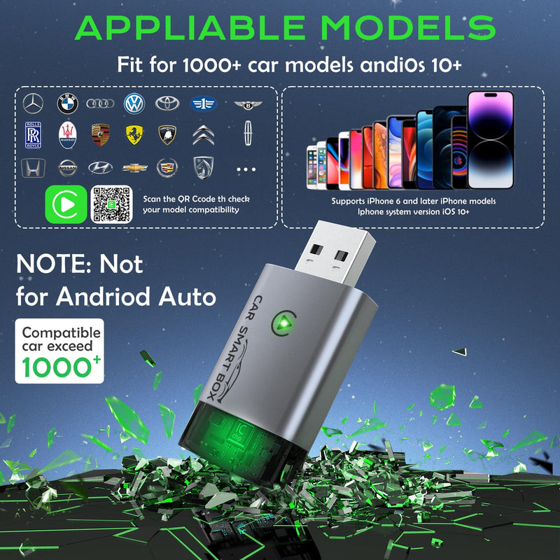 Wireless Carplay Adapter for Apple, 2024 Upgrade Bluetooth Carplay Convert Wired to Wireless, Carplay Wireless Adapter for iPhone Apple Dongle iOS10+, Carpaly for Cars Keeps Fastest Stable in 2016+Car Mini