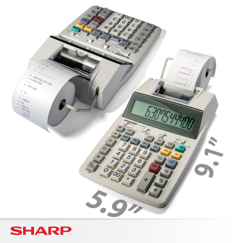 Sharp EL-1750V Two-Color Printing Calculator 2 Lines/Sec 3" Black/Red Off-White