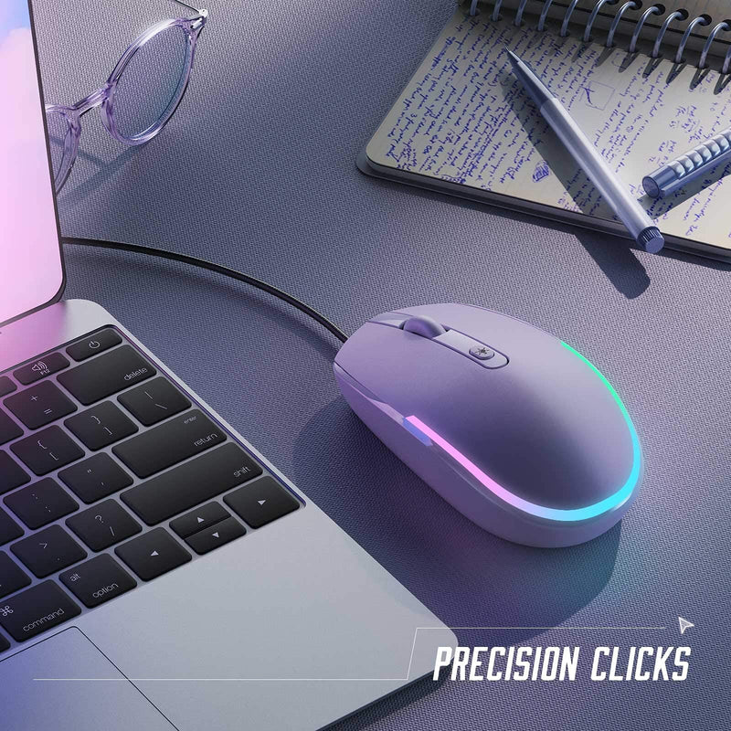 seenda Wired Mouse - USB Computer Mouse Wired with RGB Backlit Optical LED Mouse with Attached USB Cord for Laptops Notebooks Chromebook - Purple