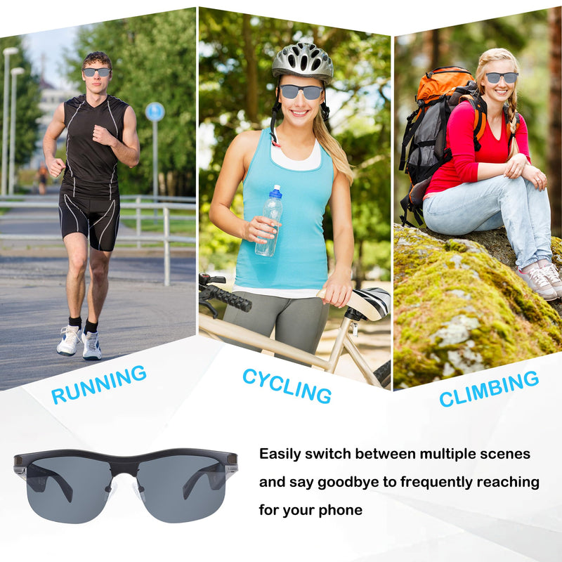 Bluetooth Smart Glasses, Audio Music Glasses, Polarized Sunglasses for Men Women, Open Ear Sport Sunglasses, Built in Mic, Voice Assistant, Bluetooth 5.0, UV400 Protection (Black) Black