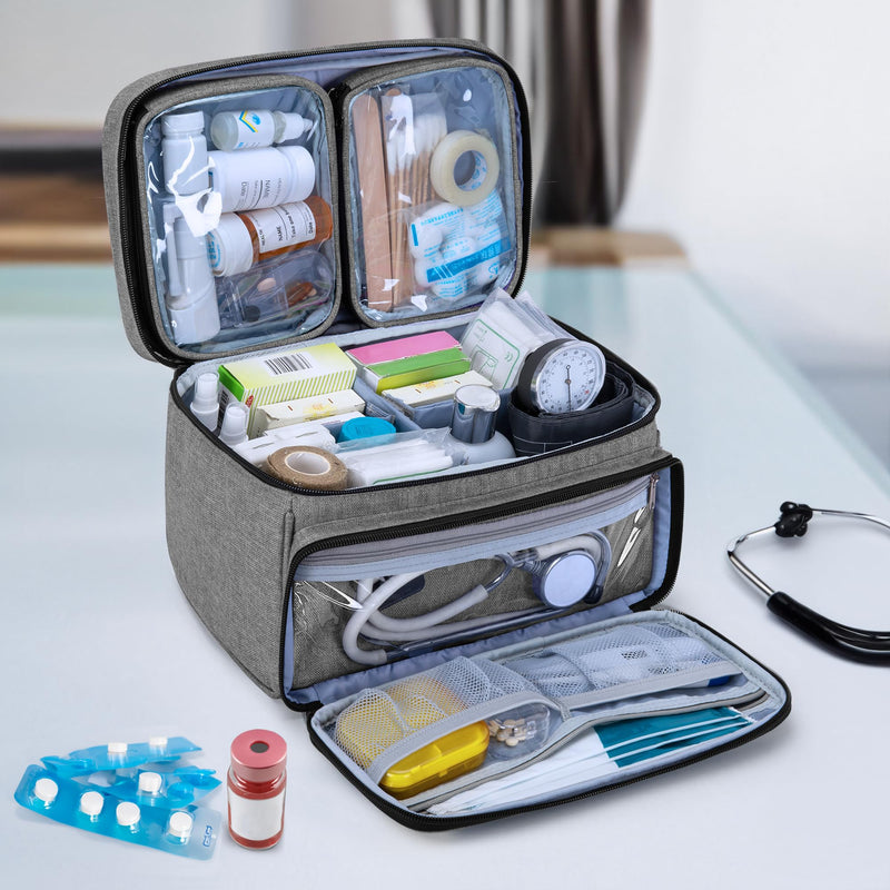 [AUSTRALIA] - Luxja Medical Bag, Emergency Bag for Medical Accessories, Medicine Bag for Travel, Medical Bag for First Aid Kits, Grey Gray 