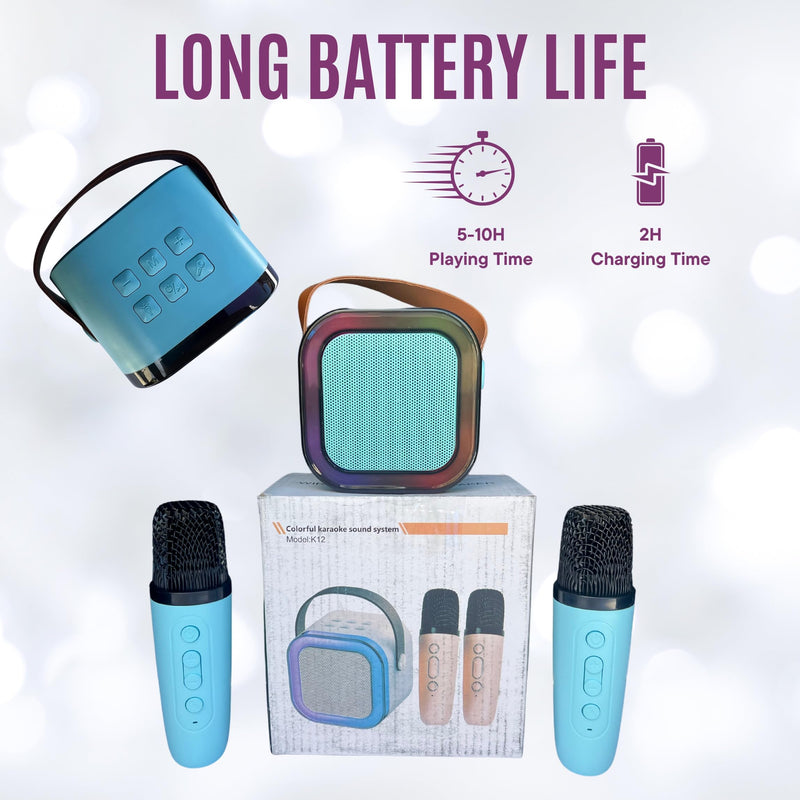 Mini Karaoke Machine with Two Microphones (Blue) Blue