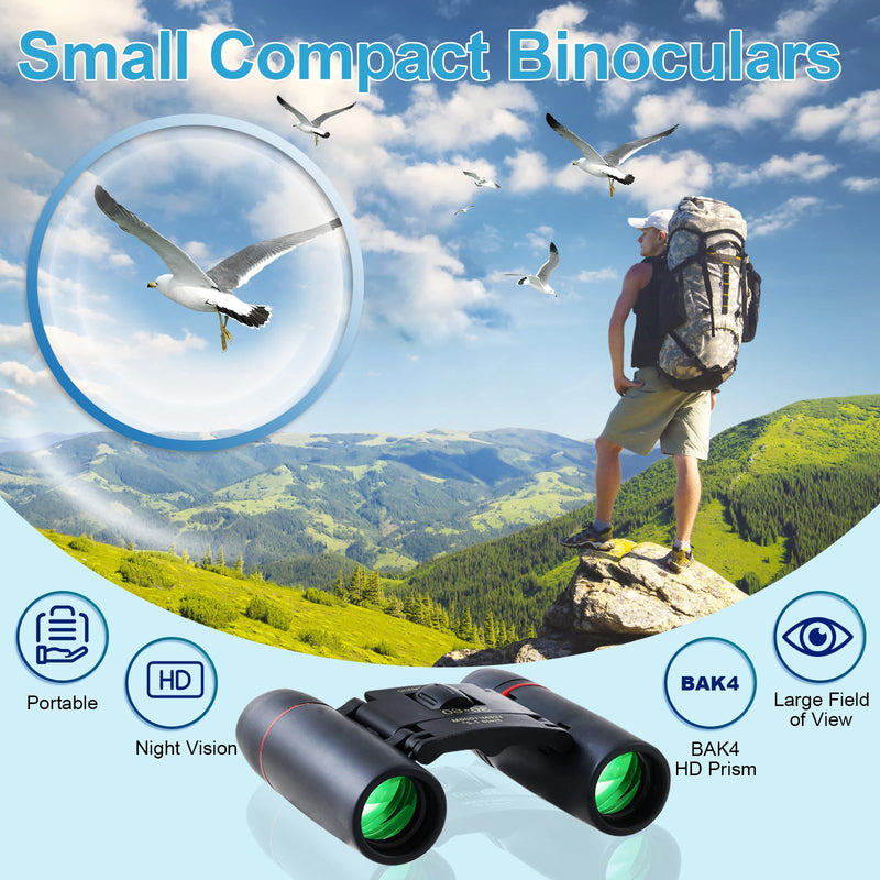 PISEZ 30X60 Compact Binoculars for Adults and Kids，Lightweight Foldable Easy Focus Small Binoculars for Bird Watching Hunting Concert Traveling Theater Opera Sightseeing black