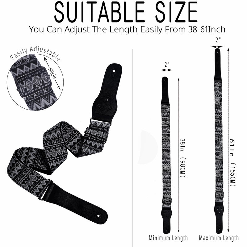 Guitar Strap,Vintage Woven Cotton Guitar Straps With Genuine Leather Ends for Bass,Electric & Acoustic Guitars Includes Strap Button,Strap Locks And Guitar Picks