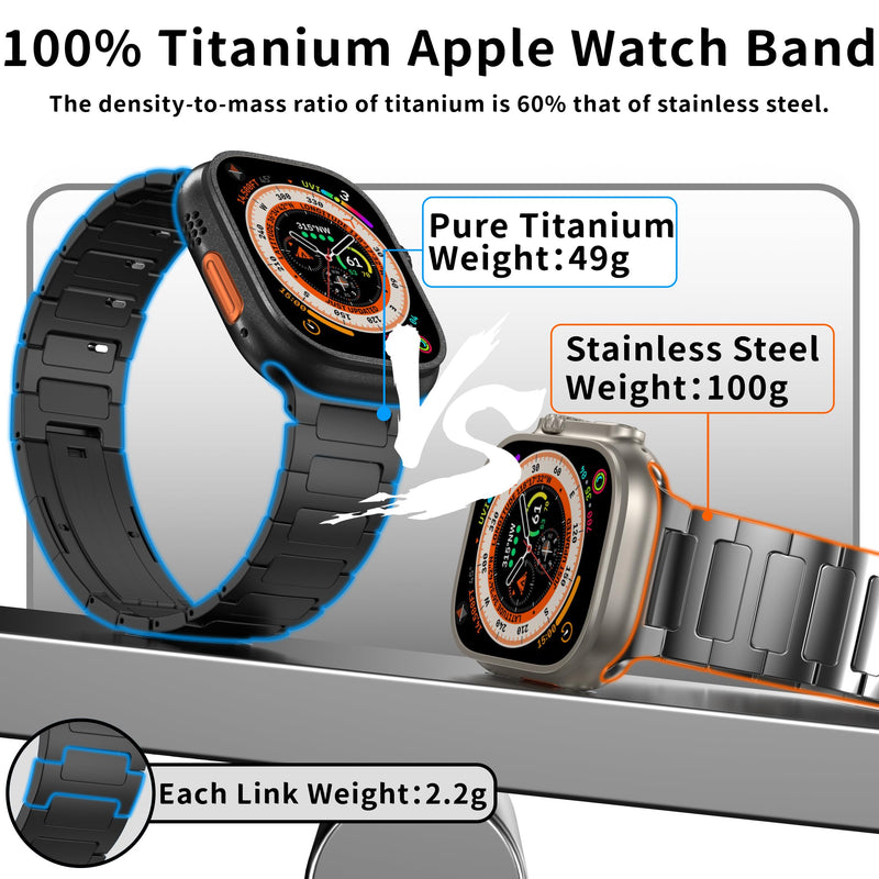 Pure Titanium Bands Compatible with Apple Watch Ultra 3/2/1 Series 11 10 9 8 7 6 5 4 SE, Band for Apple Watch 49mm 46mm 45mm 44mm, 49g Lightweight Titanium Metal Strap for iWatch Black 49mm/46mm/45mm/44mm