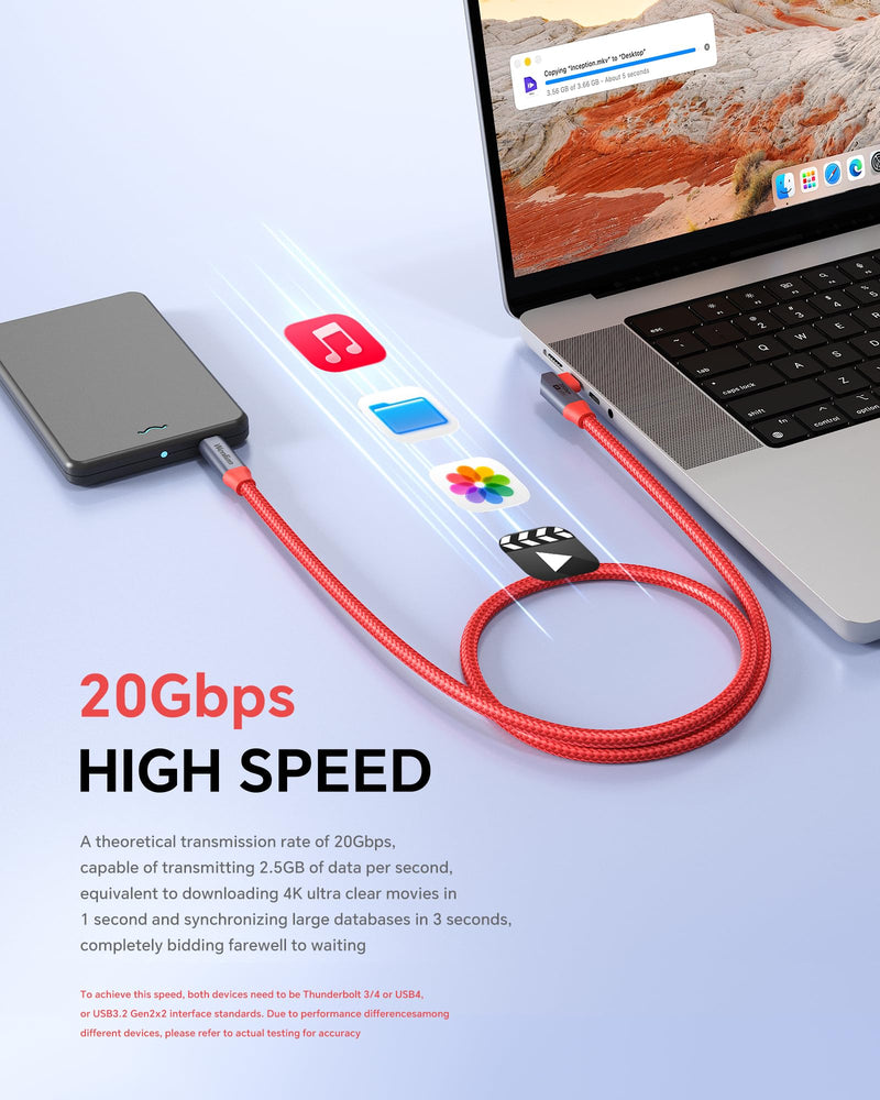 16ft USB-C to USB-C Camera Data Sync Cable, 20Gbps Data Transfer, 90° Right Angle, Nylon Braided, Gold-Plated Ends, Stable Connection for Sony Canon Nikon DSLR Camera, External SSD, MacBook Air/Pro 16ft 90°L-shaped