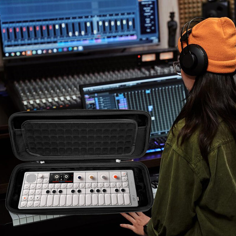 Audio Sampler Synthesizer Case Compatible with Teenage Engineering OP-1 Field/OP-XY, Portable Music Gear Storage Bag with Top Mesh Pocket and Groove Structure for Easy Access