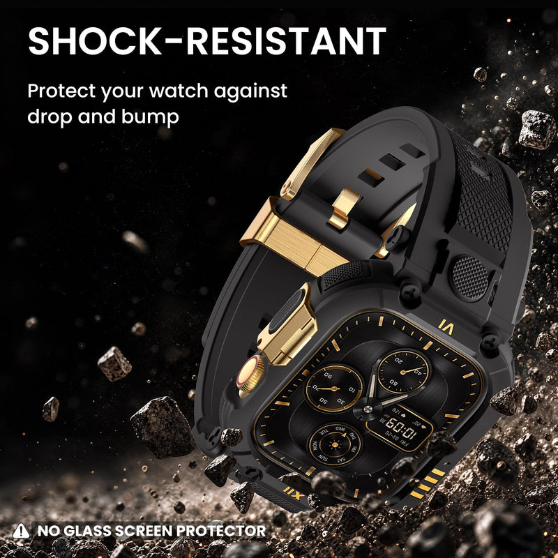 DABAOZA Rugged Leather Band with Case Compatible for Apple Watch 45mm 44mm Metal Replacement Strap Series 9 8 7 6 5 4 SE 3