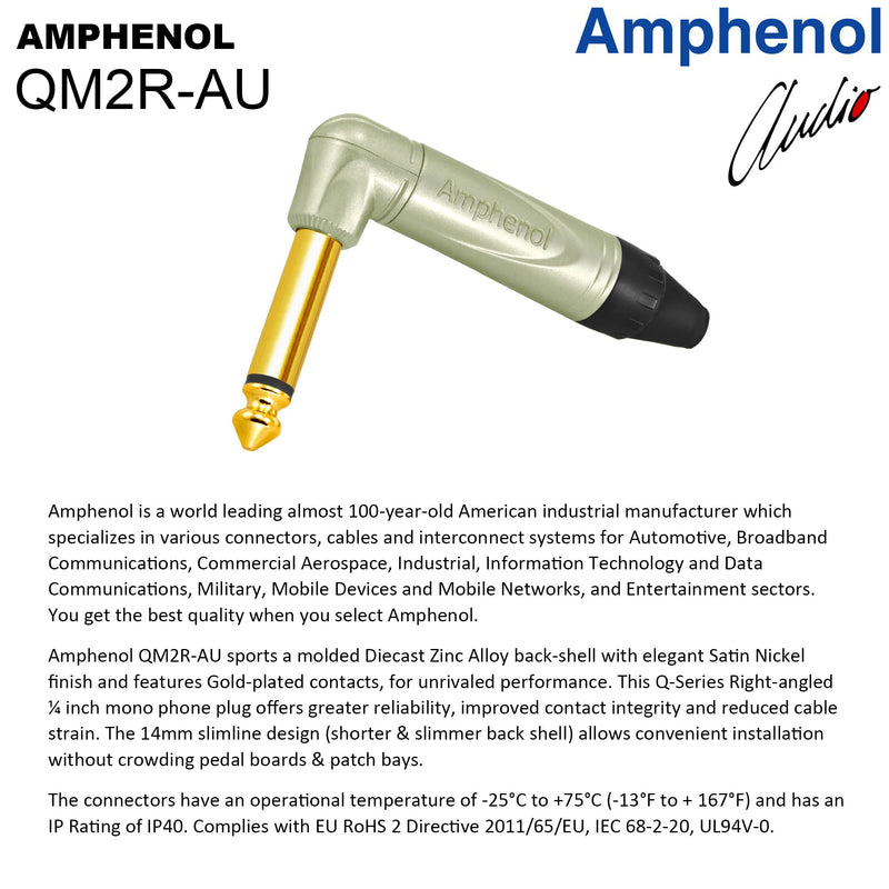 18 Foot - Gotham GAC-1 Ultra Pro (Black) - Premium, Low-Capacitance (21 pf/F) Guitar Bass Instrument Cable - Amphenol QM2R-AU & QM2P-AU ¼ Inch (6.35mm) Gold TS Connectors