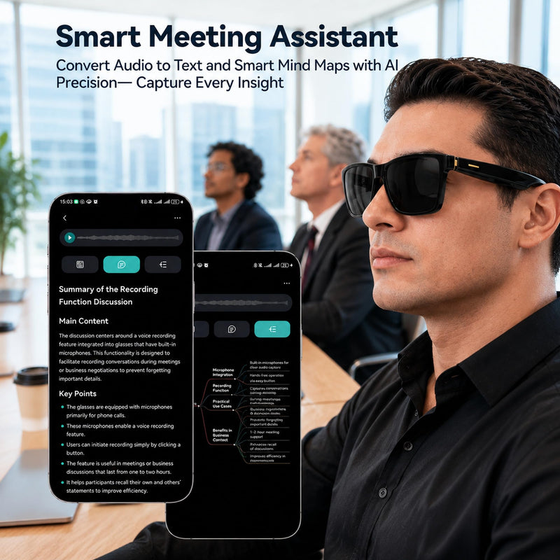 AI Smart Glasses with ChatGPT, Bluetooth Audio Sunglasses for Big Heads-XXL | AI Voice Assistant, Real-Time Translation, Music & Hands-Free Calling, Wearable Technology, Open-Ear Audio for Men & Women XXL