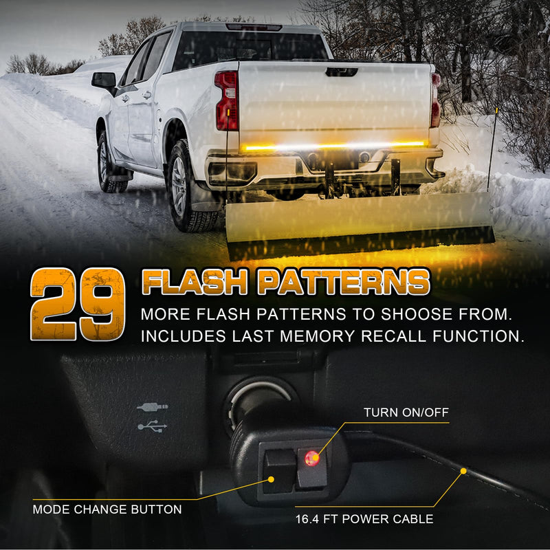 [AUSTRALIA] - XRIDONSEN 60 inch Truck Strobe Lights Strip 360 LED Amber White Rear Window Tailgate Emergency Lights Flashing Warning Hazard Safety for Tow Plow Trucks Construction Vehicles Pickup Amber/White 