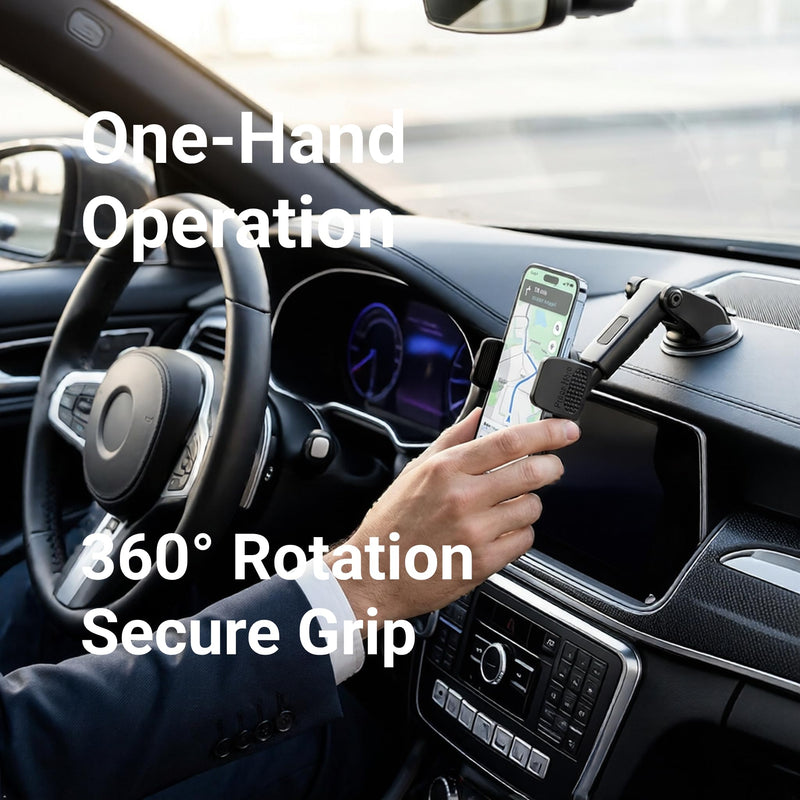[2026 Upgraded Military-Grade Car Phone Holder Mount — Ultra-Stable Clamp Grip, 3-in-1 Dashboard/Windshield/Air Vent, One-Button Release — Heavy Duty Universal for iPhone & All Smartphones