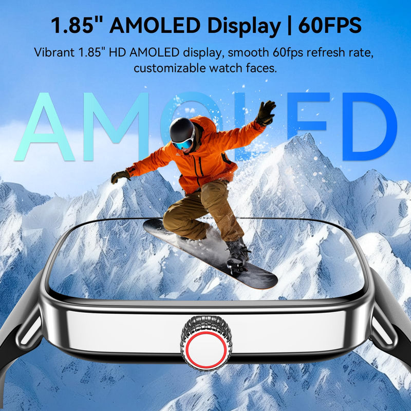 Smart Watch for Women Men, 1.85" HD AMOLED Fitness Tracker (Answer/Call) with 24/7 Heart Rate/Sleep/SpO2 Monitor for iPhone & Android, 120+ Sports Modes Smartwatch with IP68 Waterproof, 2 Bands Black