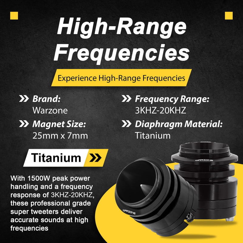 Warzone WZ45TW 1.7-Inch Super Tweeter Speaker, 4 Ohm, 1500W Max Power, 106dB Sensitivity, Titanium Diaphragm, CCAW Voice Coil for Pro Car Audio