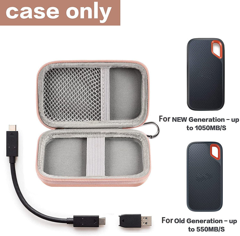 Hard Case Compatible with SanDisk 500GB/ 1TB/ 2TB/ 4TB Extreme Portable SSD - Up to 1050MB/s - USB-C, USB 3.2 Gen 2 - External Solid State Drive. Carrying Travel Holder for USB Cables -Pink (Box Only) pink