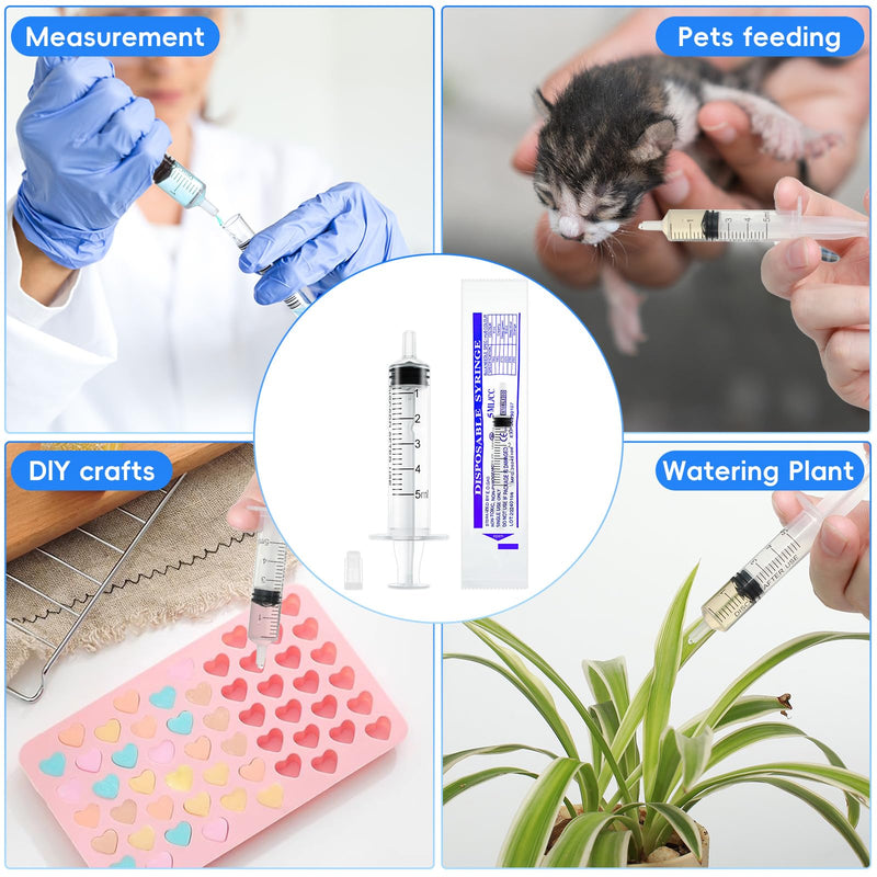 winbest Syringe 5 ml, Pack of 32 Individual Package Plastic Syringe with Cap Plastic Syringe Without Needle Reusable Syringe for Liquid Measurement and Dispensing, Animal Feeding, Plant Watering