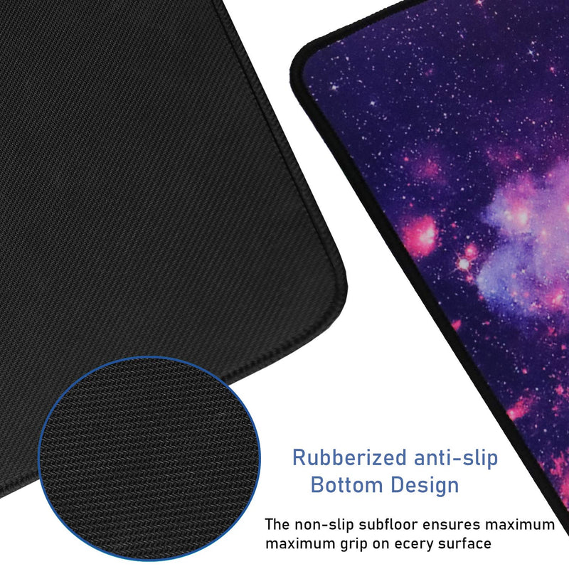 Gaming Mouse Pad, 31.5x15.7x0.12 inch Waterproof Computer Keyboard Mouse Mat Non-Slip Mousepad Rubber Base and Stitched Edges for Game Players, Office, Study, Esports Pros, Home, Desktop galaxy