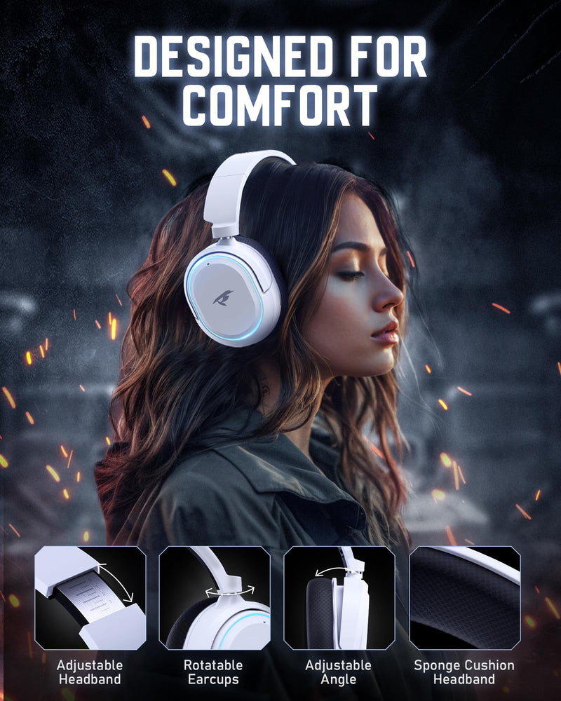 [AUSTRALIA] - Wireless Gaming Headset, 7.1 Surround Sound, 2.4GHz USB Gaming Headphones with Bluetooth 5.4, 100H Battery, ENC Noise Canceling Mic, RGB Light, Wireless Headset for PC PS5 PS4 Mac Switch (Black-White) Black-White 
