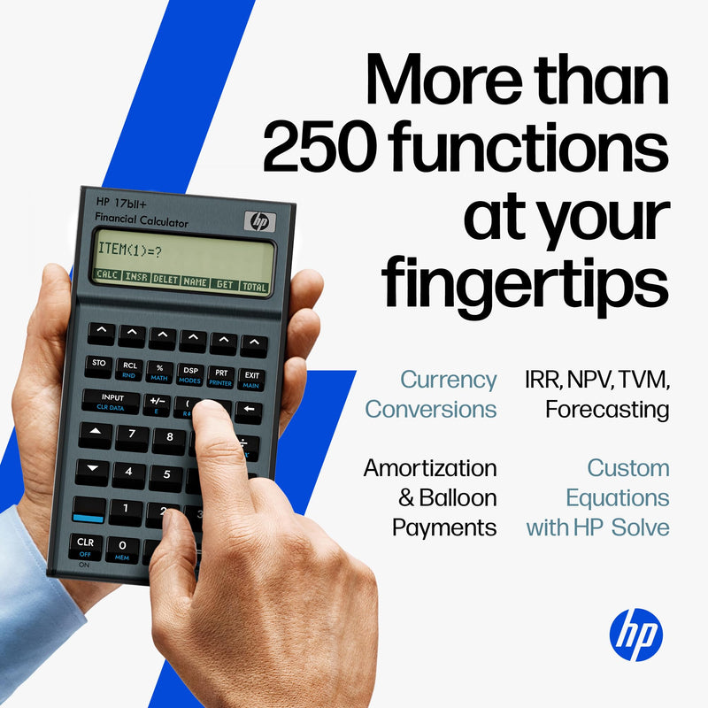 HP 17bII+ Financial Calculator – 250+ Professional Functions for Business, Finance & Accounting – RPN, Algebraic Entry, College Math Solver, 2-Line Display, 28KB Memory – Includes Case, Cleaning Cloth | For business, finance and accounting, college mat...