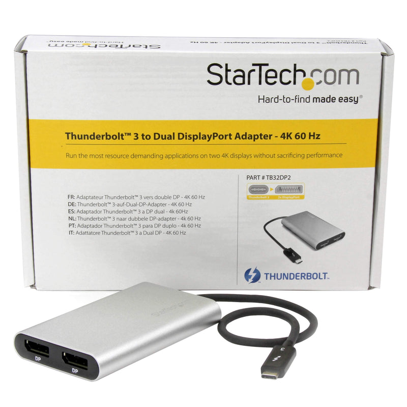 StarTech.com Thunderbolt 3 to Dual DisplayPort Adapter - 4K 60Hz - Windows Only Compatible - Monitor Adapter - DP Adapter (TB32DP2)