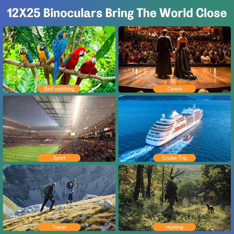 12X25 Compact Binoculars for Kids Bird Watching - Opaita Small Folding Binocular for Adults - Mini High Powered Binocular Lightweight Easy Focus Binoculars for Travel Hunting