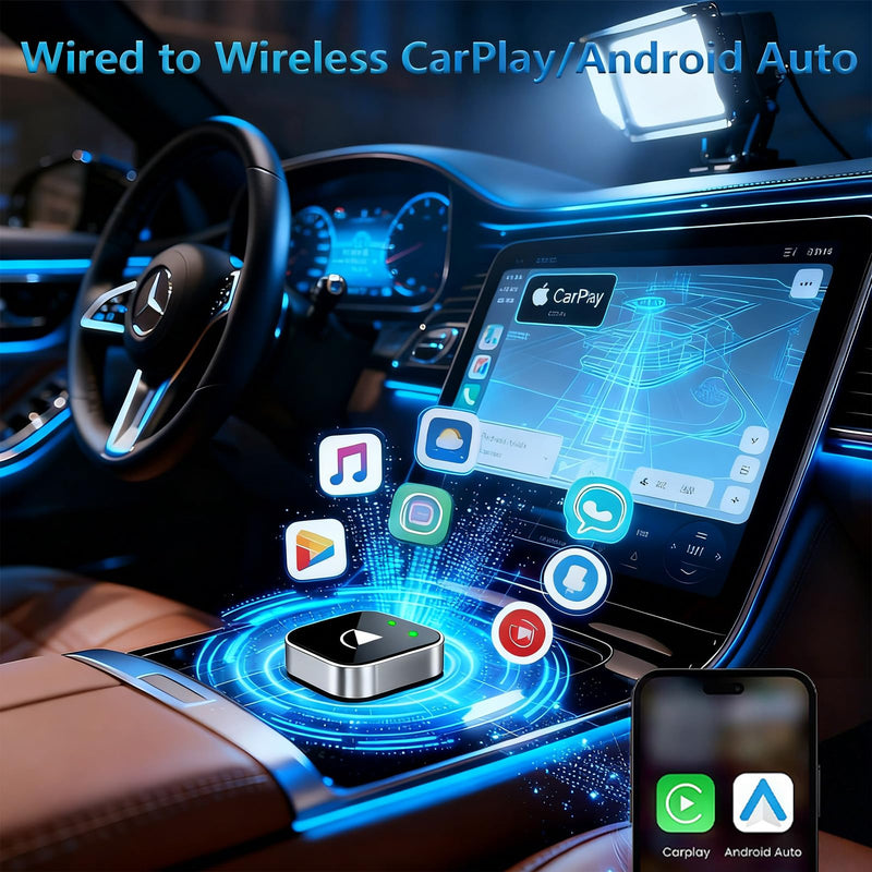 2026 Upgraded Wireless CarPlay Adapter for iPhone & Android Device | Fast Auto-Connect, Stable Connection, Mini Size Plug，Apple iPhone & Android, 2-in-1 Adapter, Convert Wired to Wireless Dongle
