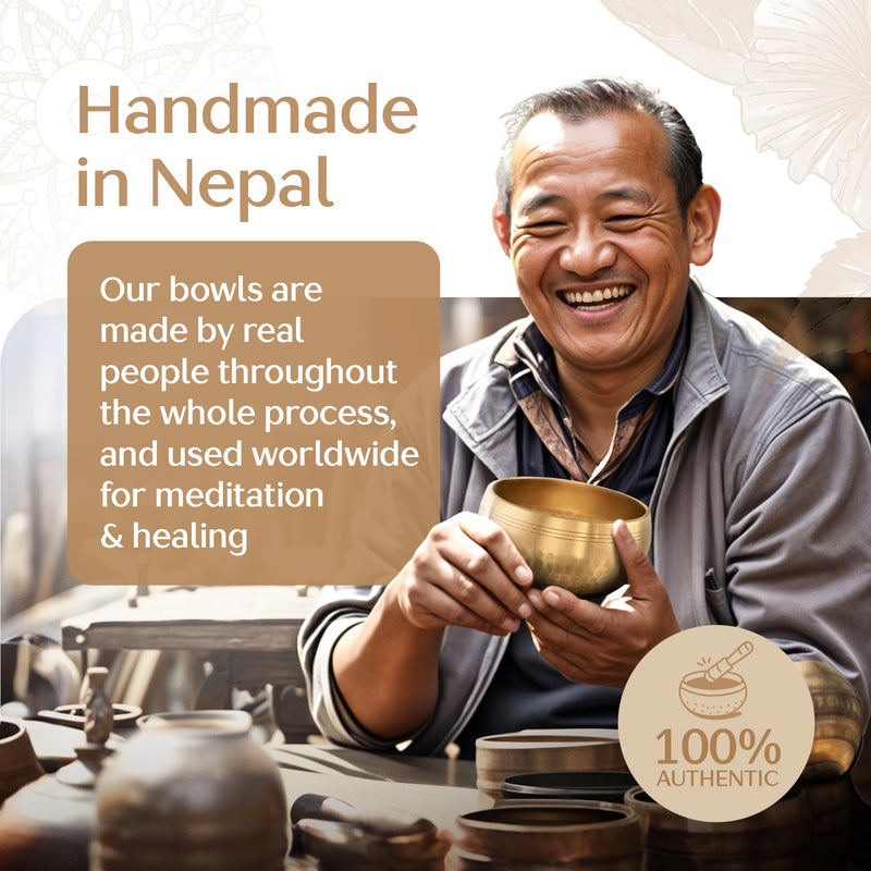 Tibetan Singing Bowl Set – Authentic Plain Design – Sound Bowl & Meditation Bowl with Cushion, Mallet & Guide – Chakra Balancing – Sound Bath Instruments – Therapeutic Sound Devices Beaten Bronze Without Case