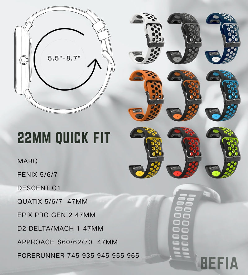 22mm Quickfit Watch Band for Garmin Fenix 5/6/7 Pro Solar Forerunner 935 745 965 955, Breathable Wristband for Garmin MARQ Descent Quatix Combo_4