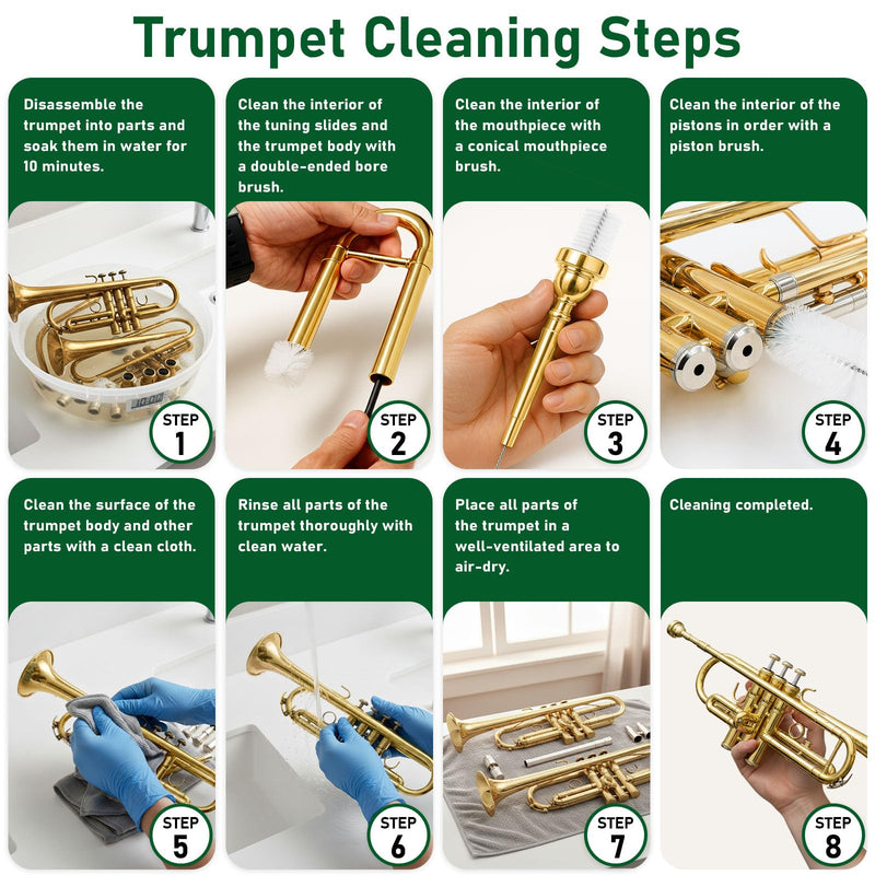 [AUSTRALIA] - 12pc Trumpet Cleaning Kit - Powerful Clean and Restores Smooth Valve Action, Maintain Trumpet and Sound Quality, Ideal Gift for Musicians 