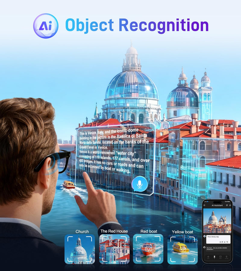Smart Glasses with Camera and Bluetooth - AI Glasses for Men Anti-Shake Real-Time Translation Object Recognition ChatGPT Assistant Long Battery Life for Meetings Video Recording Vlogs (Universal Size) Universal Size