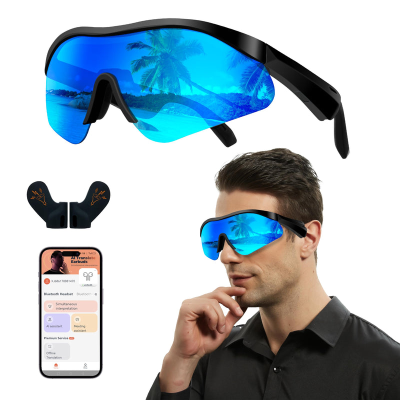 AI Smart Sports Sunglasses: Bluetooth 5.4 Translation UV400 Driving Fishing | 160+ Language Translation, Open-Ear Audio, HD Calls, Siri Control, Wireless Music for Cycling, Hiking, Running, Outdoors G200