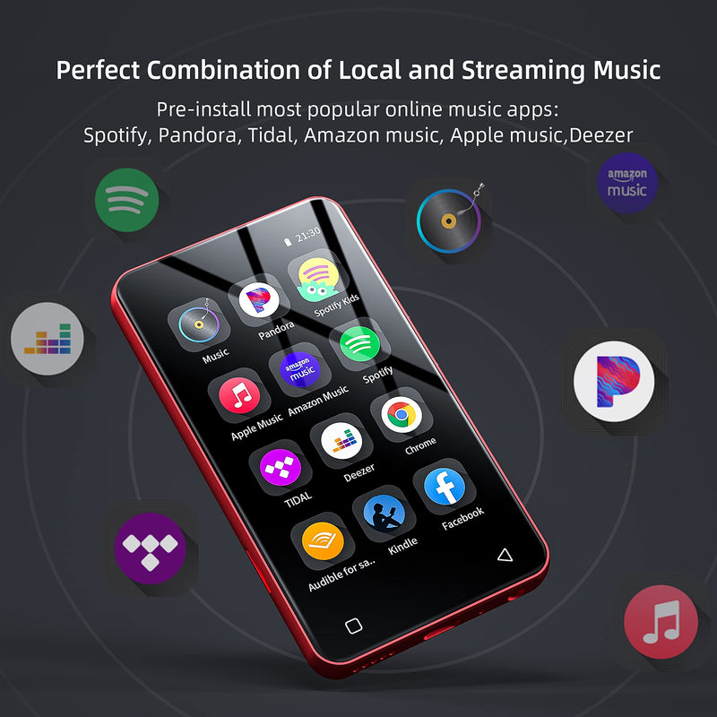 [AUSTRALIA] - MP3 Player with Bluetooth and WiFi,MP3 Player with Spotify,Spotify Kids,Audible,Pandora,Amazon Music,4" Music Player MP4 Up to 1TB(80GB,Red_Black) 80GB Red 