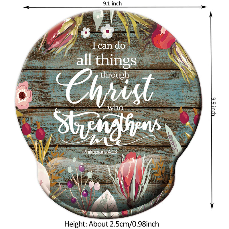 Bible Verse Scripture Quote-I can do All Things Through Christ who Strengthens Me Philippians 4-13 Mouse Pad, Vintage Floral Rustic Old Wood Inspirational Quote Mouse Wrist Rest Support Pads Wood grain gray