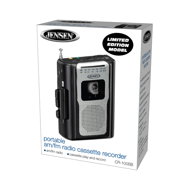 Jensen CR-100 Retro Portable AM/FM Radio Personal Cassette Player Compact Lightweight Design Stereo AM/FM Radio Cassette Player/Recorder & Built in Speaker (Black Series) Black
