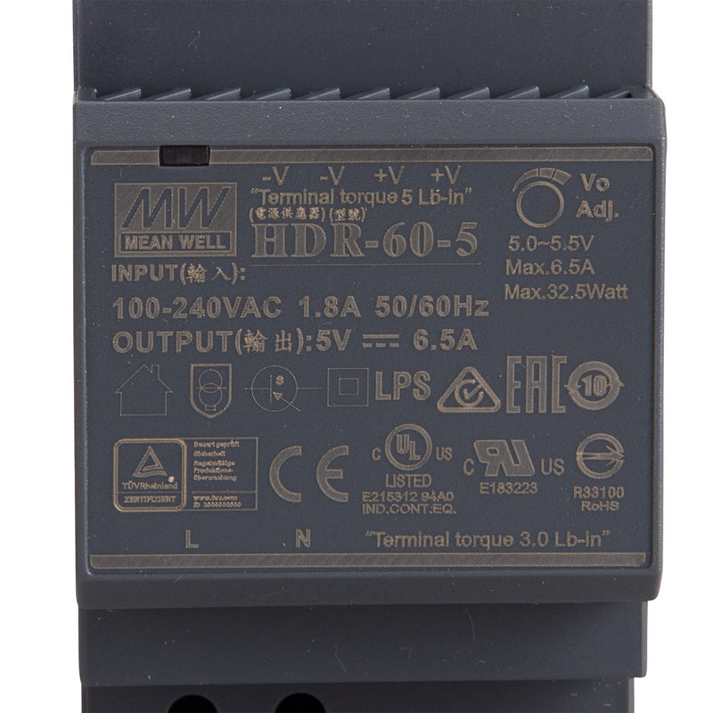 Mean Well HDR-60-5 DIN Rail Power Supply (DIN-Rail) 5 V/DC 6.5 A 32.5 W 1 x
